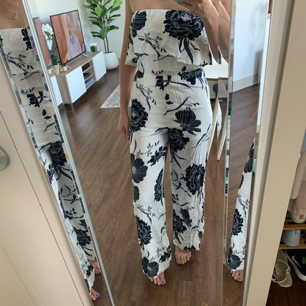 White/Blue Flower Romper